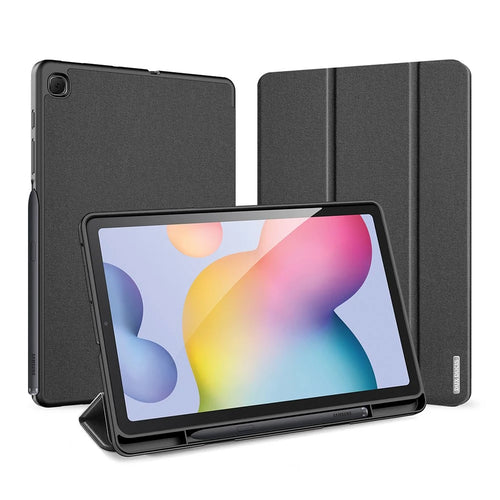 DUX DUCIS Domo Series Leather Case for Samsung Galaxy Tab S6 Lite (2024) / (2022) / (2020) P610 P615 Pen Slot Tri-Fold Stand Cover - Black - 1