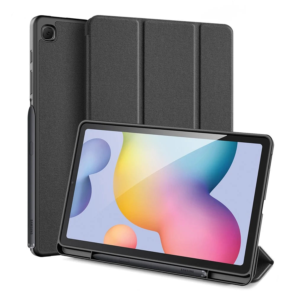 DUX DUCIS Domo Series Leather Case for Samsung Galaxy Tab S6 Lite (2024) / (2022) / (2020) P610 P615 Pen Slot Tri-Fold Stand Cover - Black - 2
