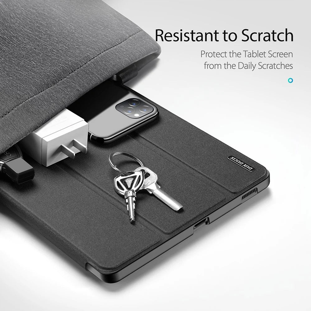 DUX DUCIS Domo Series Leather Case for Samsung Galaxy Tab S6 Lite (2024) / (2022) / (2020) P610 P615 Pen Slot Tri-Fold Stand Cover - Black - 5