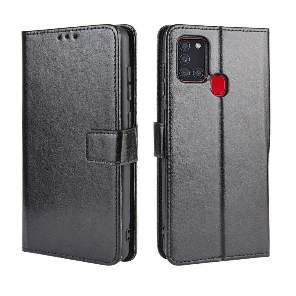 Crazy Horse Wallet Stand Leather Flip Cell Phone Cover for Samsung Galaxy A21s - Black - 2