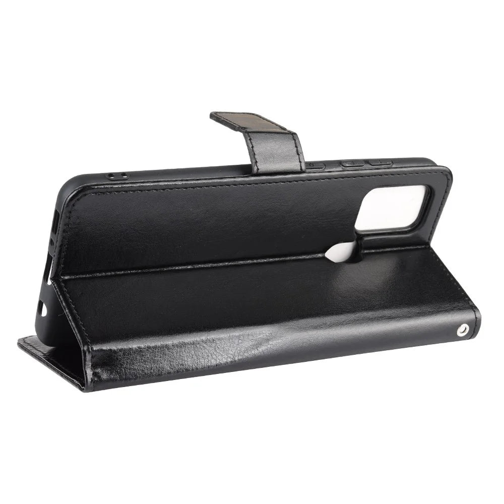 Crazy Horse Wallet Stand Leather Flip Cell Phone Cover for Samsung Galaxy A21s - Black - 6