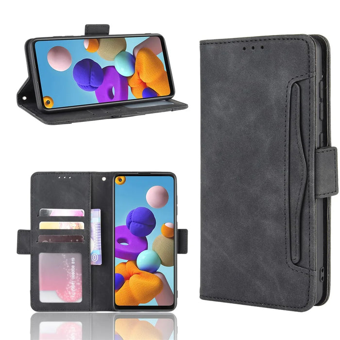 Multiple Card Slots Wallet Leather Protection Case for Samsung Galaxy A21s Foldable Stand Phone Case - Black - 1