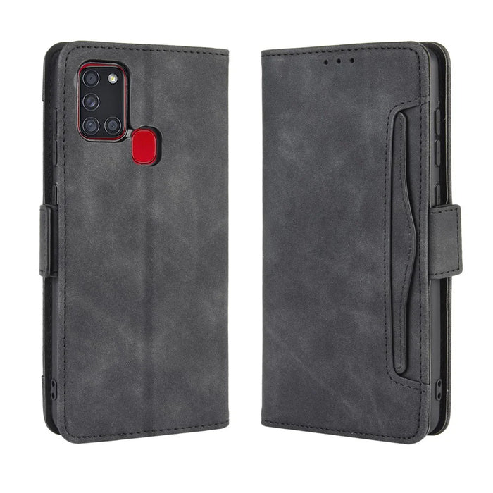 Multiple Card Slots Wallet Leather Protection Case for Samsung Galaxy A21s Foldable Stand Phone Case - Black - 2