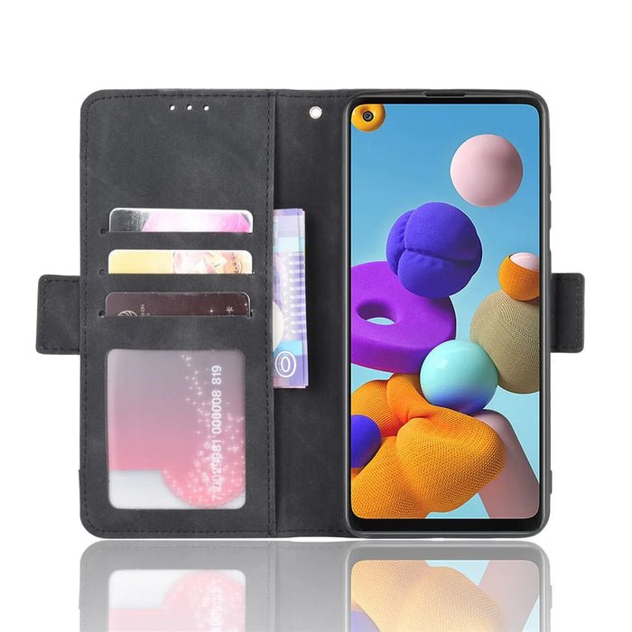 Multiple Card Slots Wallet Leather Protection Case for Samsung Galaxy A21s Foldable Stand Phone Case - Black - 5