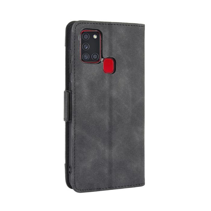 Multiple Card Slots Wallet Leather Protection Case for Samsung Galaxy A21s Foldable Stand Phone Case - Black - 7