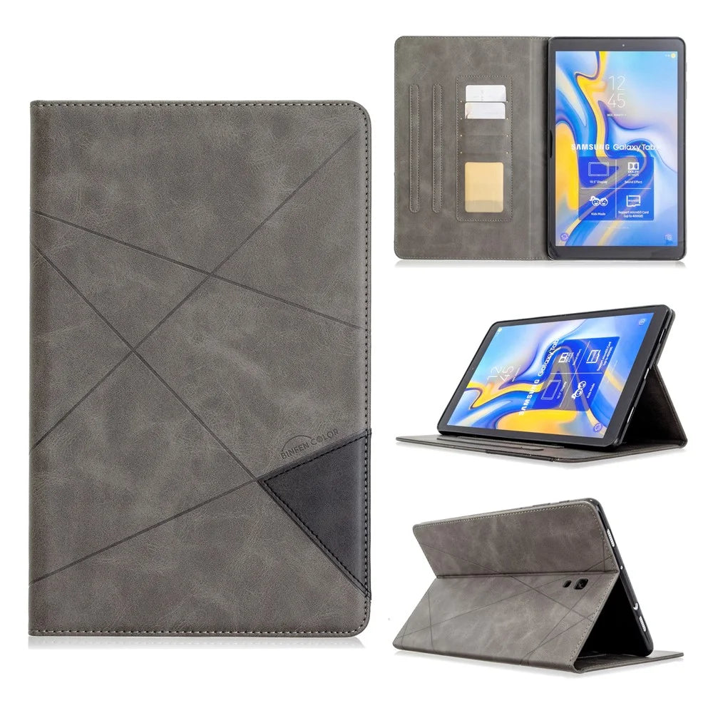 Geometric Pattern Stand Leather Smart Cover for Samsung Galaxy Tab A 10.5 (2018) T590 T595 - Grey - 1