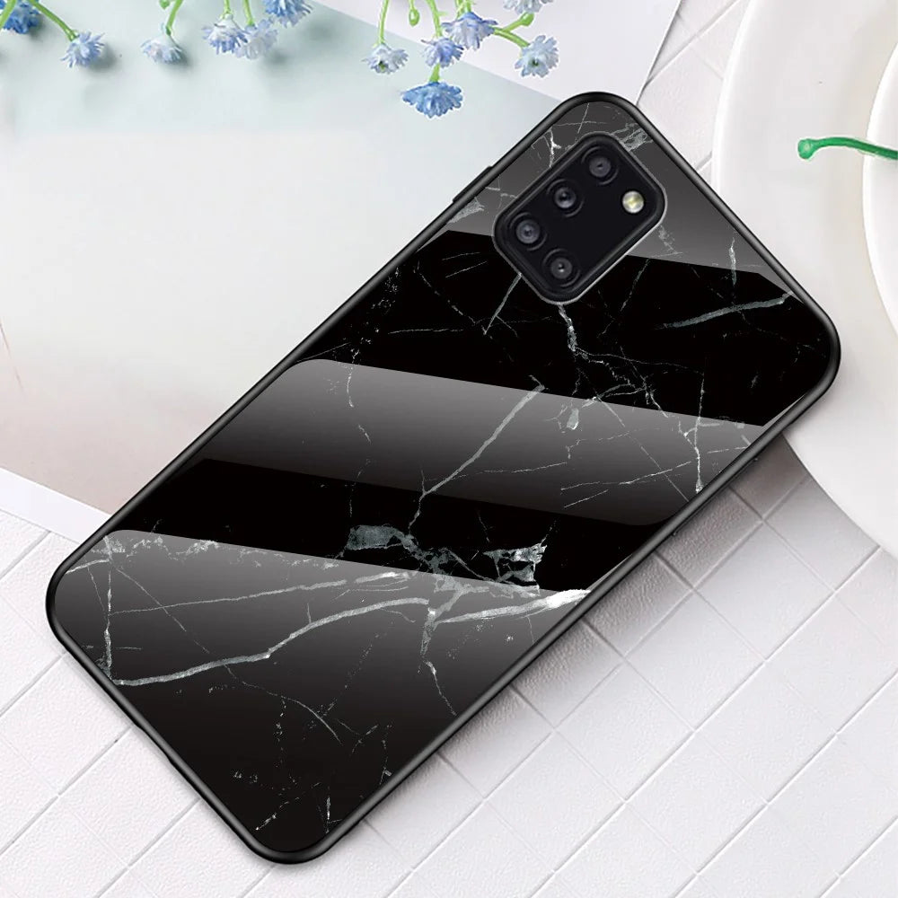 Marble Texture Tempered Glass + PC + TPU Hybrid Protection Case for Samsung Galaxy A31 - Black - 1