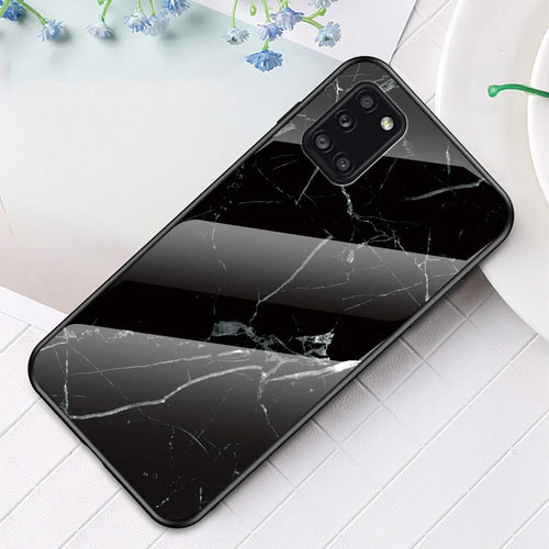 Marble Texture Tempered Glass + PC + TPU Hybrid Protection Case for Samsung Galaxy A31 - Black - 1