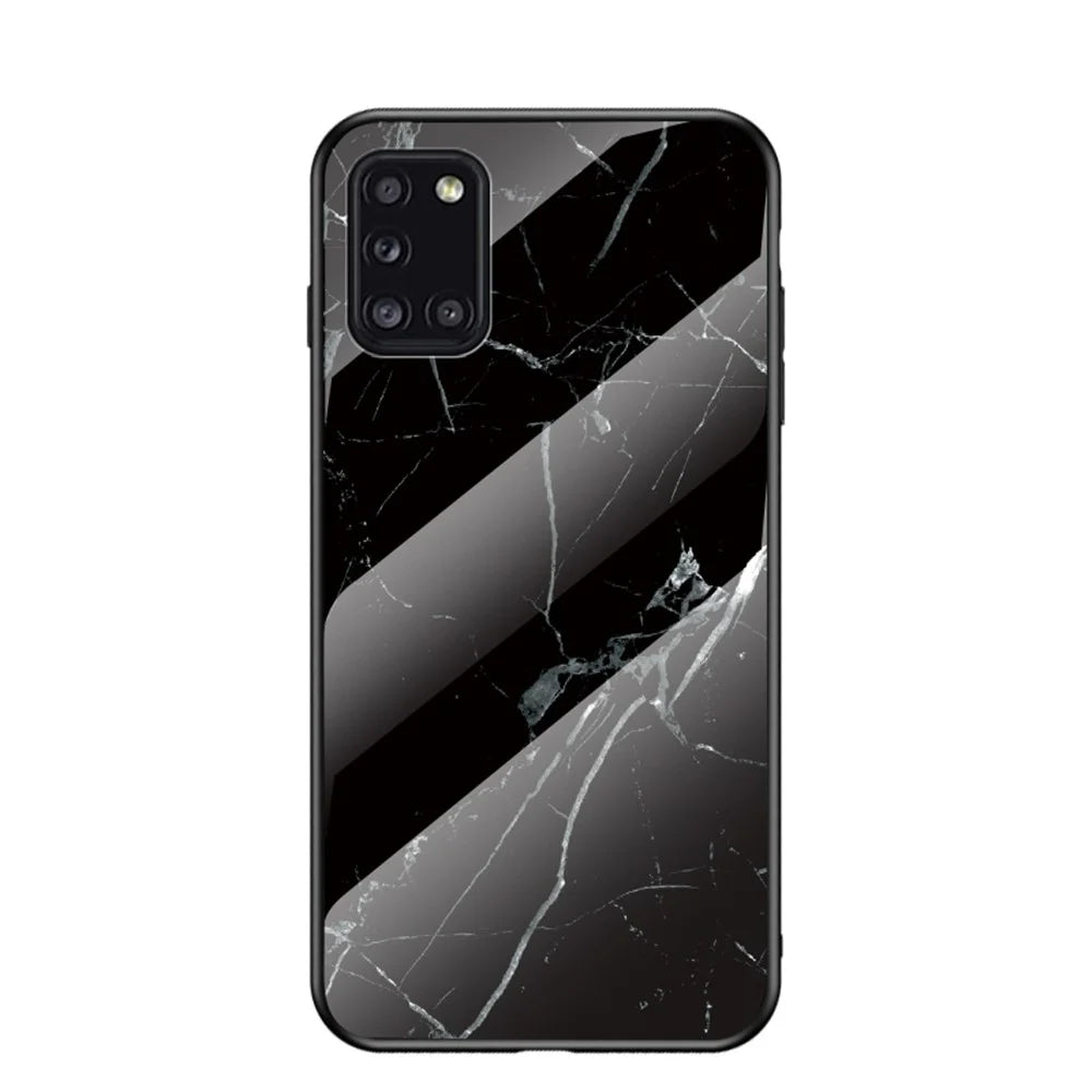 Marble Texture Tempered Glass + PC + TPU Hybrid Protection Case for Samsung Galaxy A31 - Black - 2