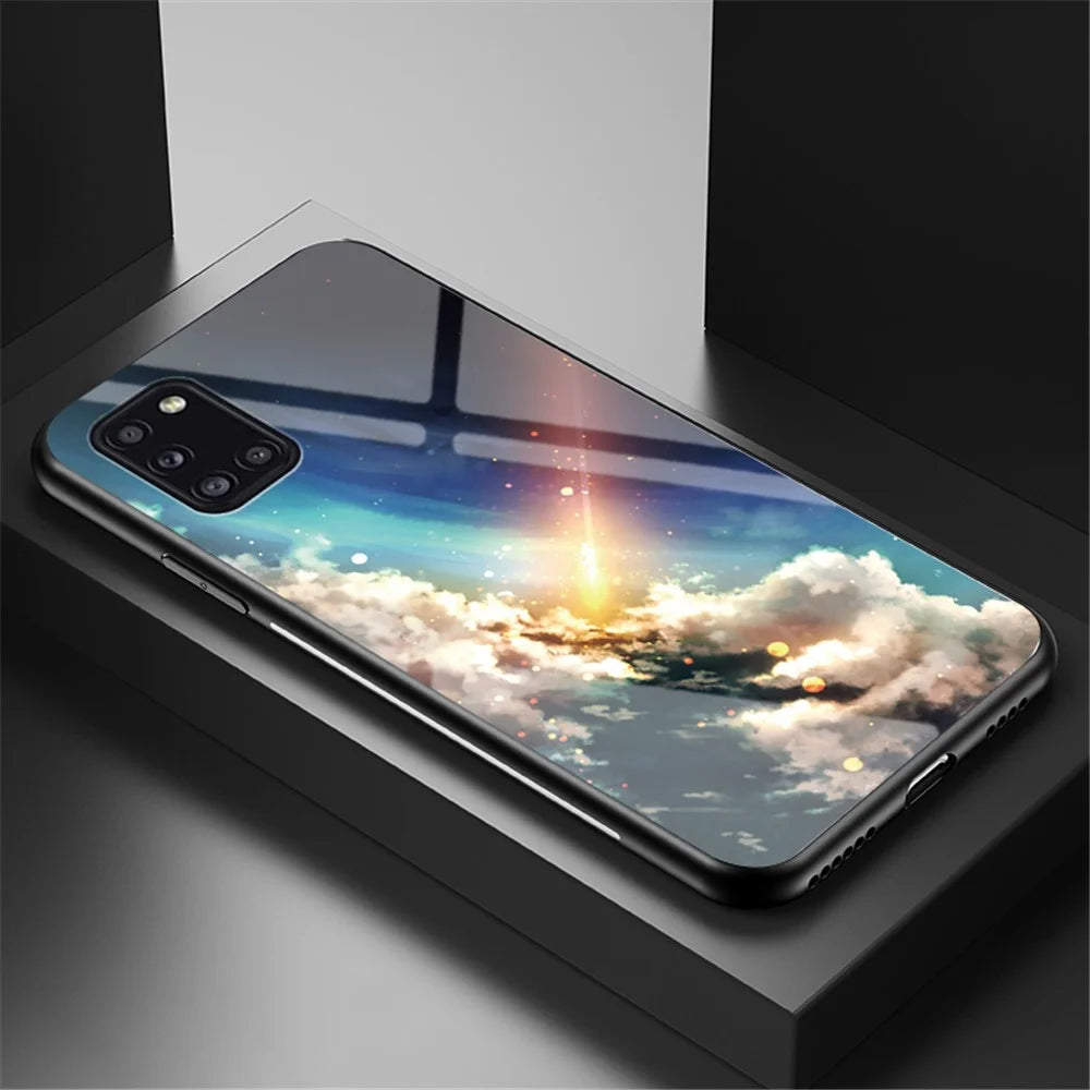 Starry Sky Pattern Tempered Glass + PC + TPU Hybrid Case for Samsung Galaxy A31 - Meteor - 1