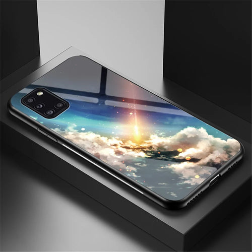 Starry Sky Pattern Tempered Glass + PC + TPU Hybrid Case for Samsung Galaxy A31 - Meteor - 1