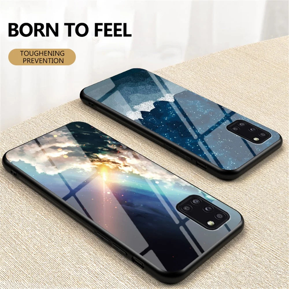 Starry Sky Pattern Tempered Glass + PC + TPU Hybrid Case for Samsung Galaxy A31 - Meteor - 3