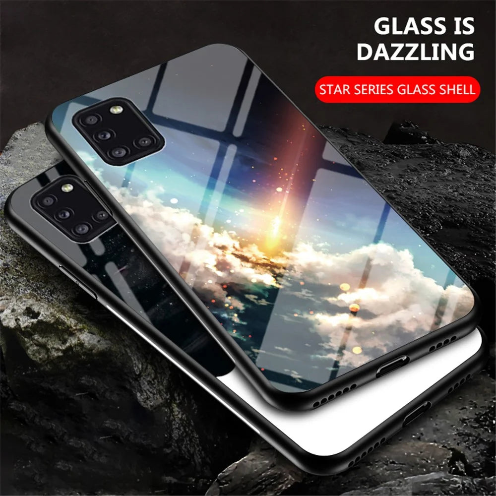 Starry Sky Pattern Tempered Glass + PC + TPU Hybrid Case for Samsung Galaxy A31 - Meteor - 4