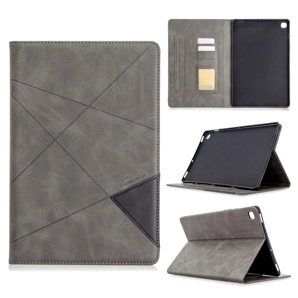Geometric Pattern Wake/Sleep Leather Stand Case for Samsung Galaxy Tab S5e SM-T720 - Grey - 1