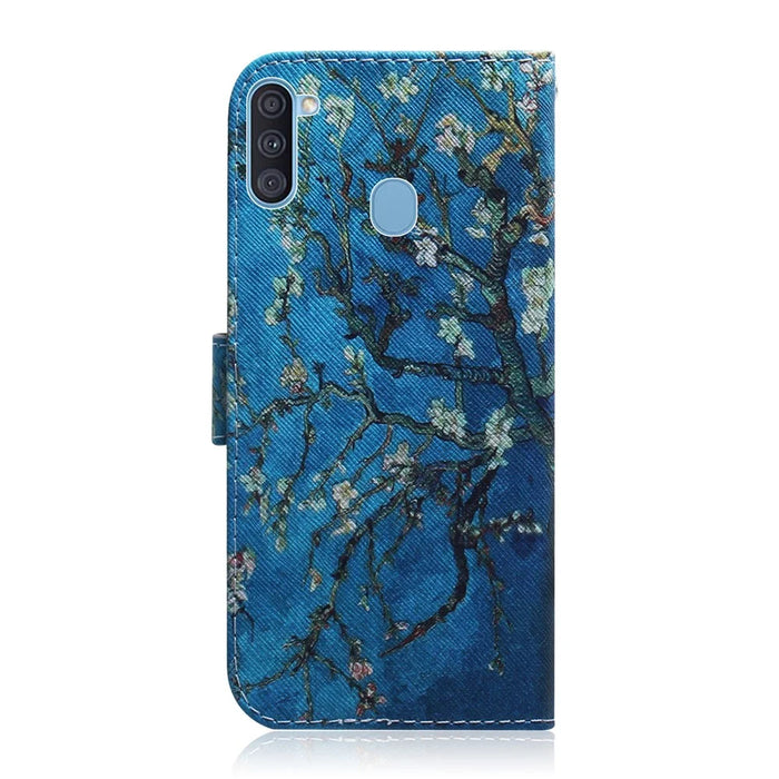 Printing Skin Leather Wallet Phone Case for Samsung Galaxy A11 (EU Version)/M11 - Flower Tree - 3