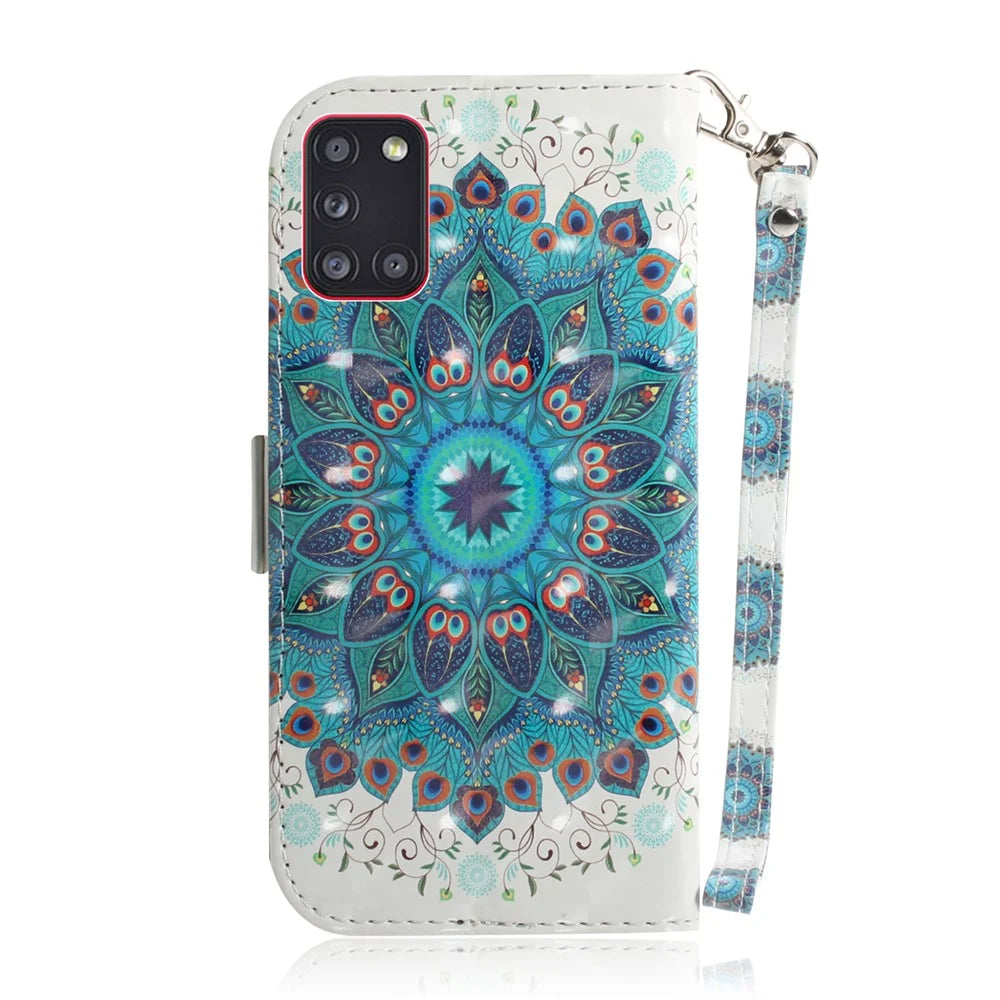Pattern Printing Light Spot Decor Leather Wallet Phone Case Cover for Samsung Galaxy A31 - Mandala - 3