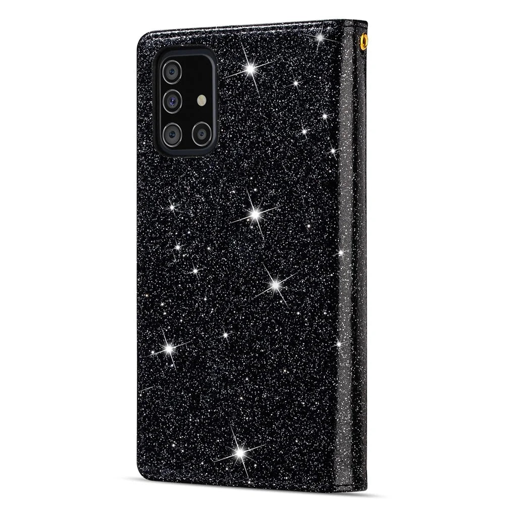 Glittery Starry Style Laser Carving Leather Case for Samsung Galaxy A51 SM-A515 - Black - 2