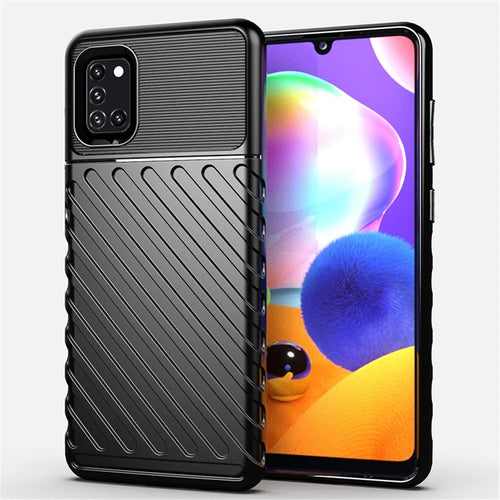 Thunder Series Twill Texture Soft TPU Phone Shell for Samsung Galaxy A31 - Black - 1