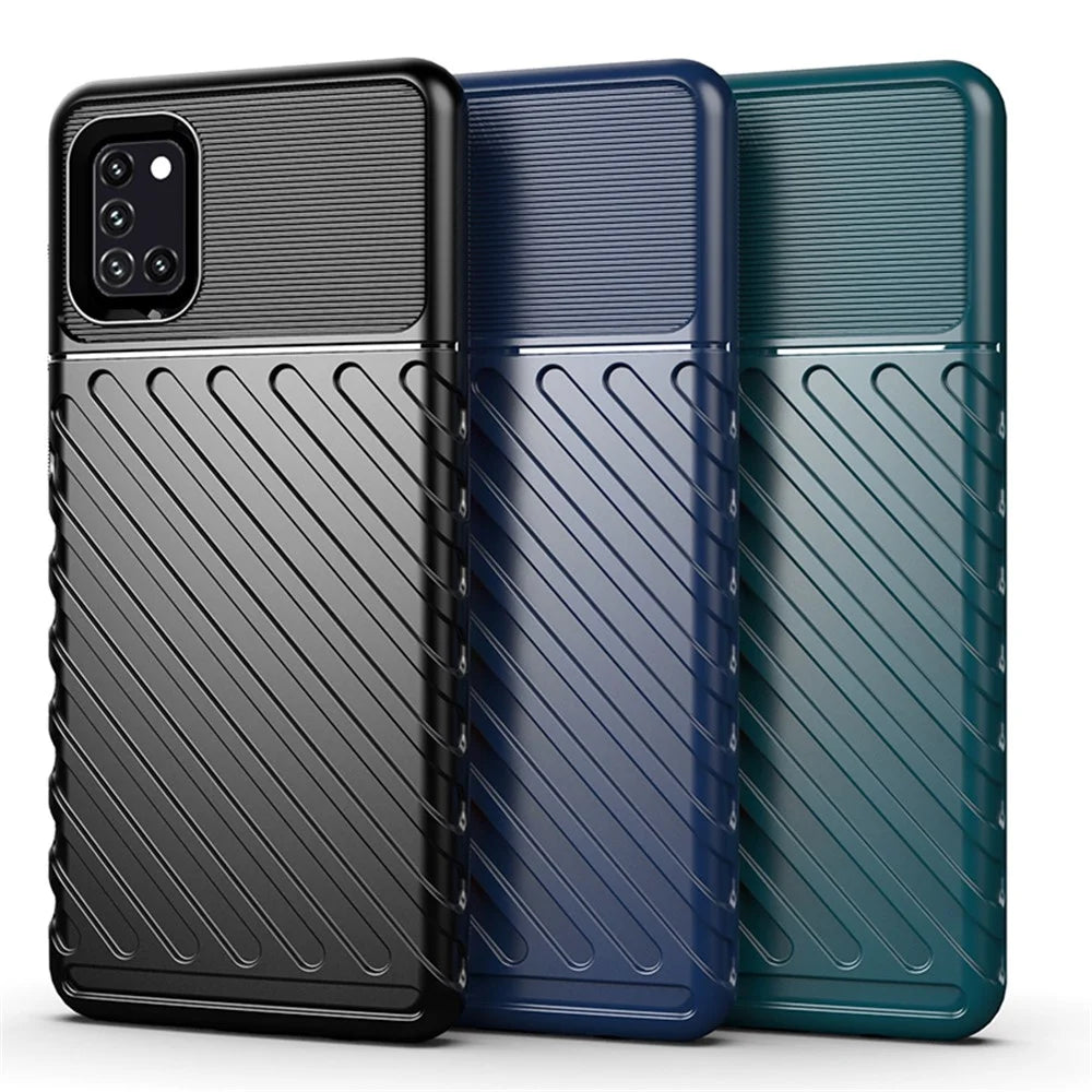 Thunder Series Twill Texture Soft TPU Phone Shell for Samsung Galaxy A31 - Black - 3