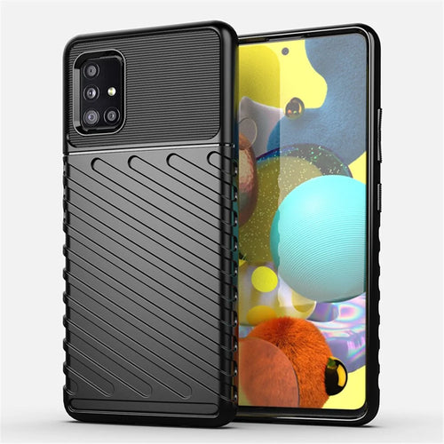 Thunder Series Twill Skin TPU Phone Cover Case for Samsung Galaxy A51 5G SM-A516 - Black - 1