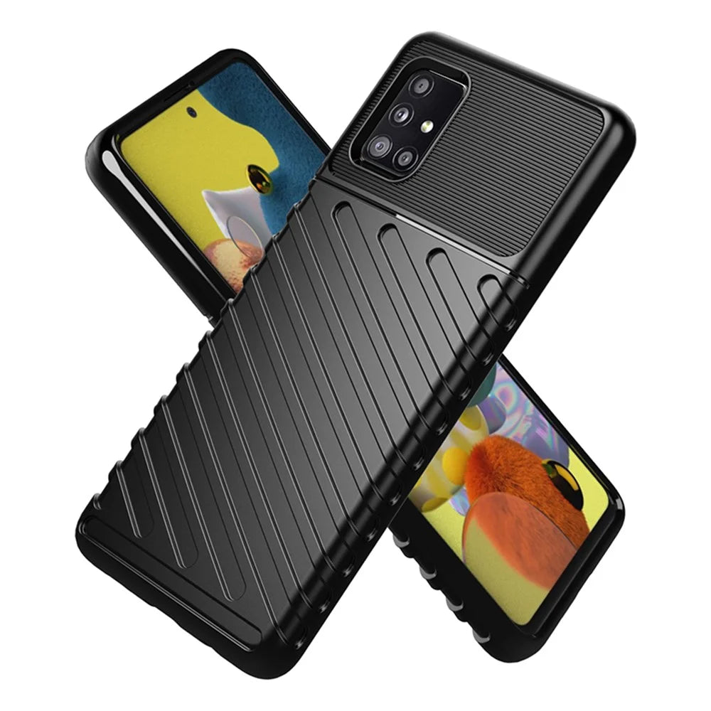 Thunder Series Twill Skin TPU Phone Cover Case for Samsung Galaxy A51 5G SM-A516 - Black - 2