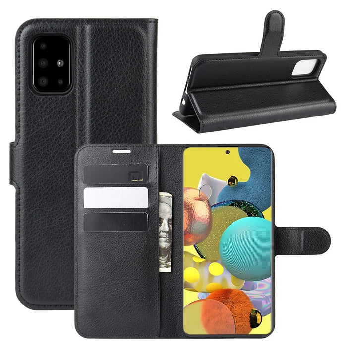 Litchi Surface with Wallet Leather Stand Case for Samsung Galaxy A51 5G SM-A516 - Black - 1