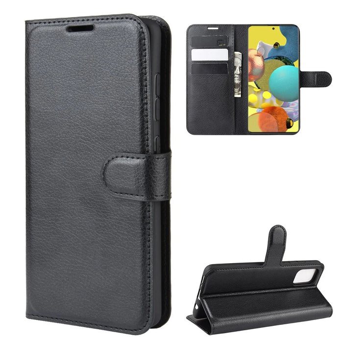 Litchi Surface with Wallet Leather Stand Case for Samsung Galaxy A51 5G SM-A516 - Black - 2