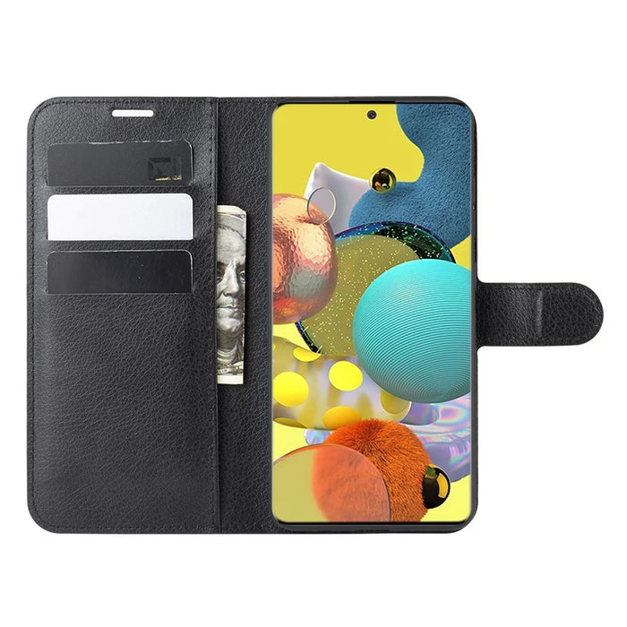 Litchi Surface with Wallet Leather Stand Case for Samsung Galaxy A51 5G SM-A516 - Black - 5