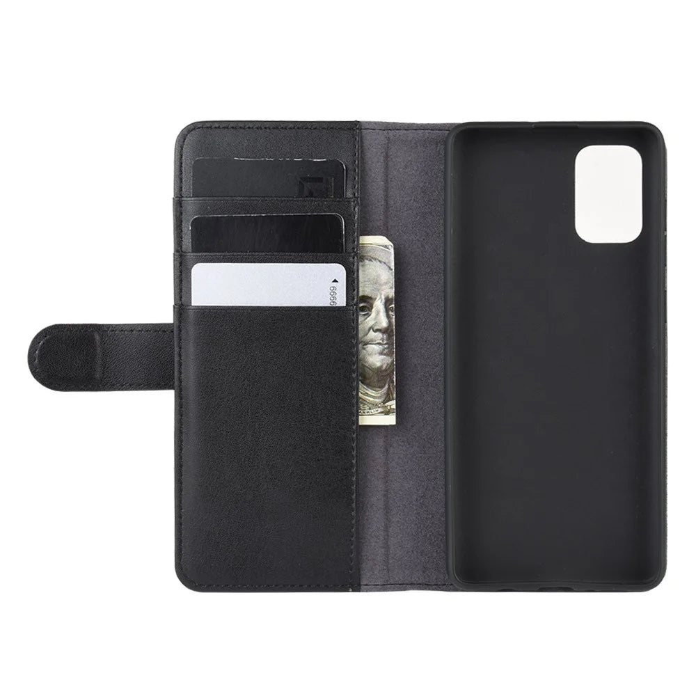 For Samsung Galaxy A51 5G SM-A516 Phone Cases Genuine Split Leather Wallet Mobile Cover Stand - Black - 5