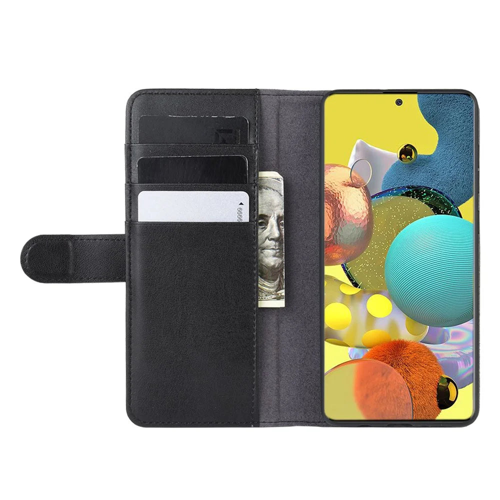 For Samsung Galaxy A51 5G SM-A516 Phone Cases Genuine Split Leather Wallet Mobile Cover Stand - Black - 6