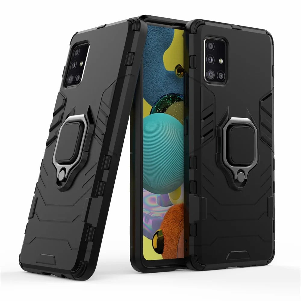 Cool Guard Ring Holder Kickstand PC TPU Hybrid Case Protective Shell for Samsung Galaxy A51 5G SM-A516 - Black - 1