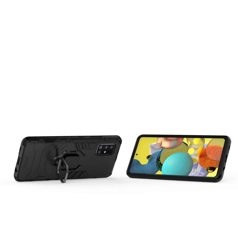 Cool Guard Ring Holder Kickstand PC TPU Hybrid Case Protective Shell for Samsung Galaxy A51 5G SM-A516 - Black - 3