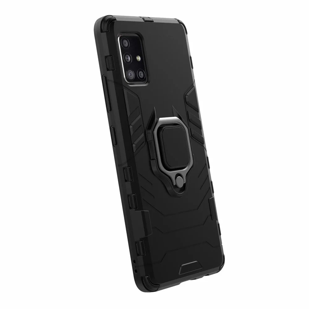 Cool Guard Ring Holder Kickstand PC TPU Hybrid Case Protective Shell for Samsung Galaxy A51 5G SM-A516 - Black - 6