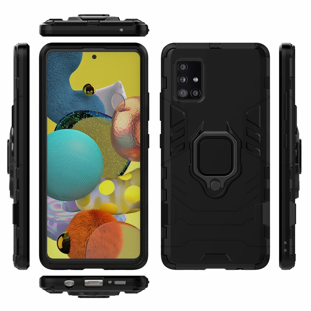 Cool Guard Ring Holder Kickstand PC TPU Hybrid Case Protective Shell for Samsung Galaxy A51 5G SM-A516 - Black - 7