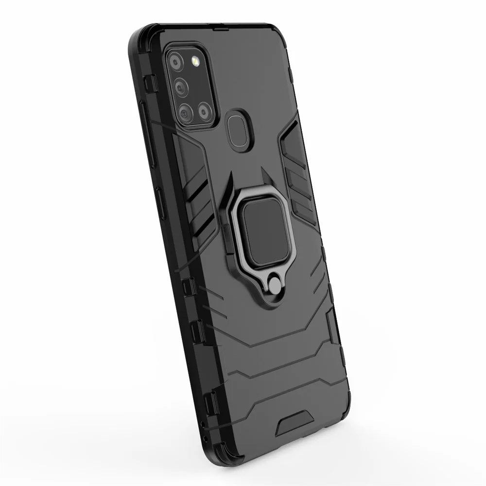 Cool Guard Ring Holder Kickstand PC TPU Hybrid Case Protective Shell for Samsung Galaxy A21s - Black - 6