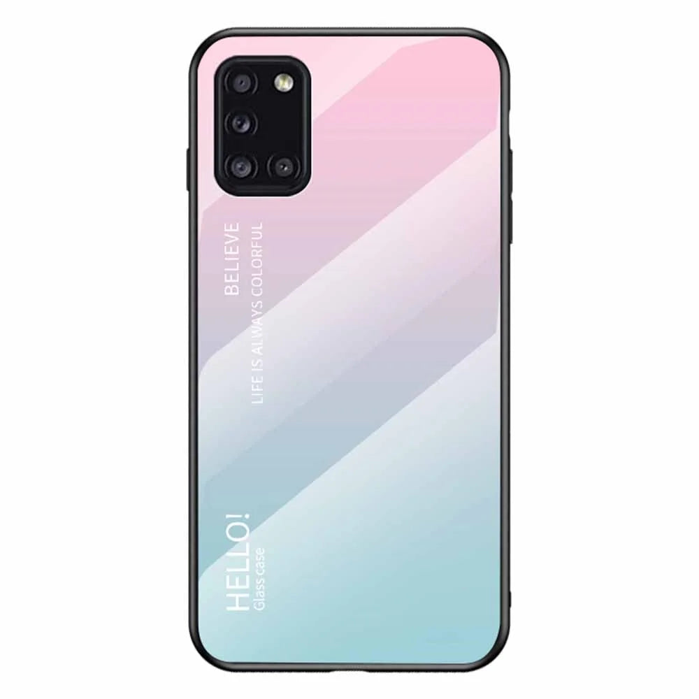 Gradient Color Tempered Glass + PC + TPU Cool Cover for Samsung	Galaxy A31 - Pink/Cyan - 1