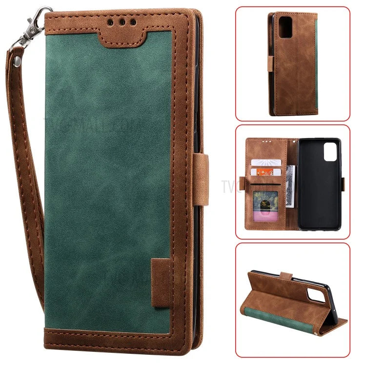 Stylish Retro Splicing Leather Cool Shell for Galaxy A31 - Green - 1