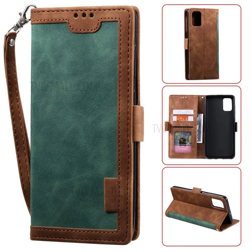 Stylish Retro Splicing Leather Cool Shell for Galaxy A31 - Green - 1
