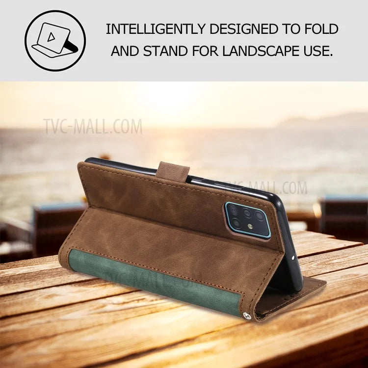 Stylish Retro Splicing Leather Cool Shell for Galaxy A31 - Green - 2