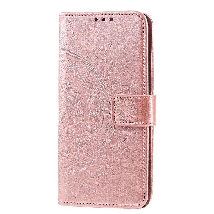 Imprint Flower Leather with Wallet Stand Case for Samsung Galaxy M31 - Rose Gold - 3