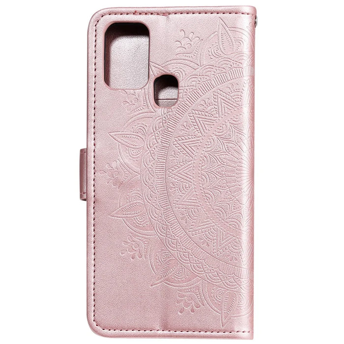 Imprint Flower Leather with Wallet Stand Case for Samsung Galaxy M31 - Rose Gold - 4
