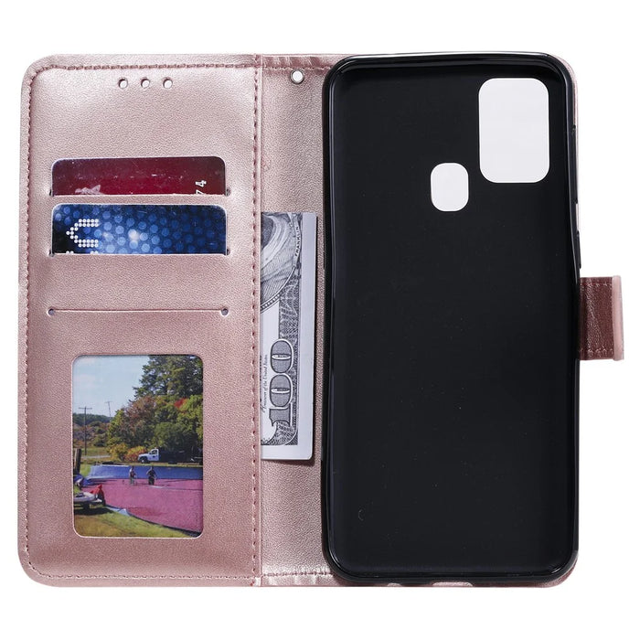 Imprint Flower Leather with Wallet Stand Case for Samsung Galaxy M31 - Rose Gold - 5
