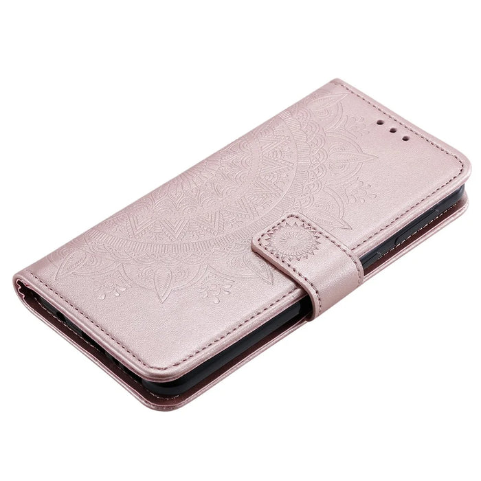 Imprint Flower Leather with Wallet Stand Case for Samsung Galaxy M31 - Rose Gold - 7