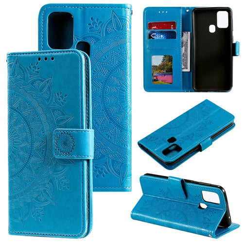 Imprint Flower Leather Stylish Cover for Samsung Galaxy M30s/M21 - Blue - 1