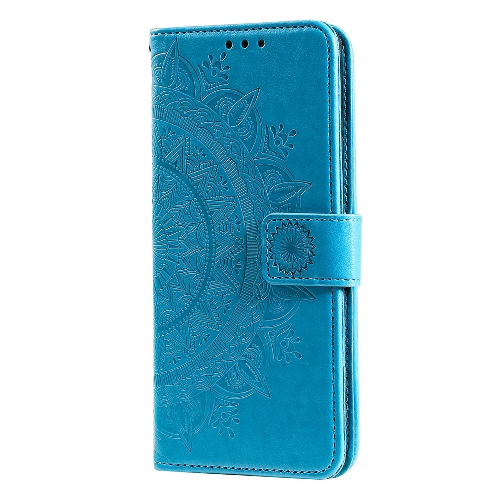Imprint Flower Leather Stylish Cover for Samsung Galaxy M30s/M21 - Blue - 3
