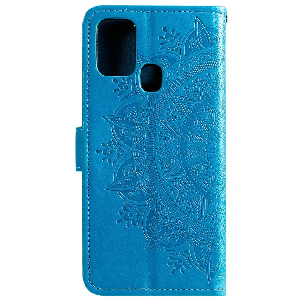 Imprint Flower Leather Stylish Cover for Samsung Galaxy M30s/M21 - Blue - 4