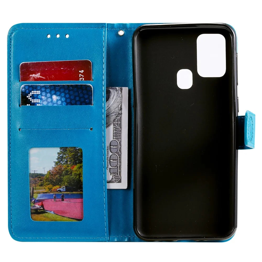 Imprint Flower Leather Stylish Cover for Samsung Galaxy M30s/M21 - Blue - 5