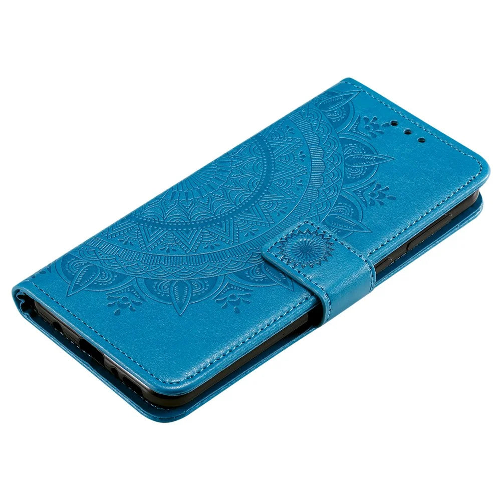 Imprint Flower Leather Stylish Cover for Samsung Galaxy M30s/M21 - Blue - 6