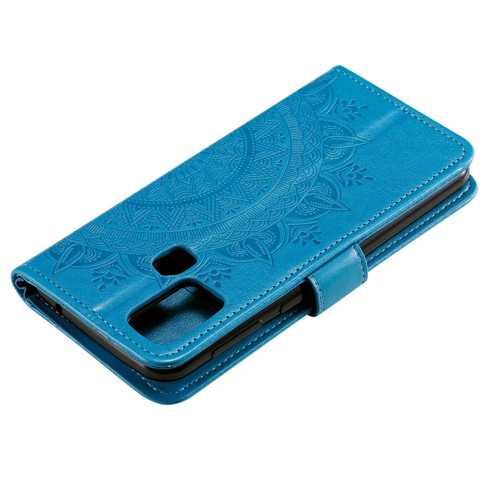 Imprint Flower Leather Stylish Cover for Samsung Galaxy M30s/M21 - Blue - 7
