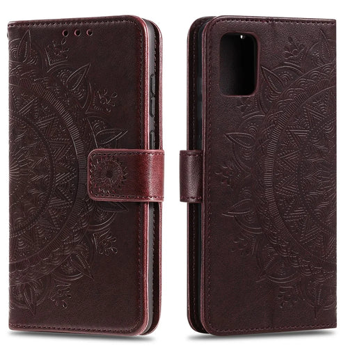 Imprint Flower Leather Cool Wallet Case for Samsung Galaxy A31 - Brown - 1